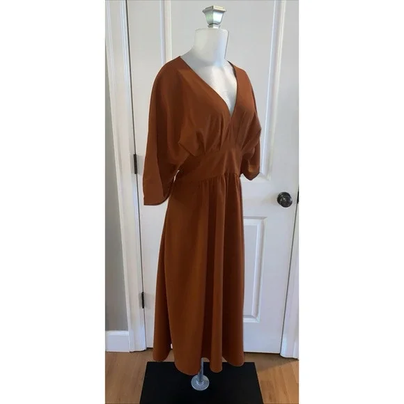 Alexia Admor August Draped Fit & Flare Midi Burnt‎ Rust Dress Size 12 - Picture 5 of 14